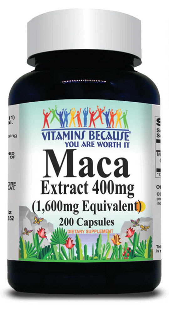 MACA ROOT EXTRACT 1600 mg 200 Capsules VITAMINS BECAUSE