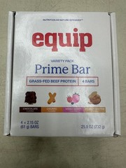 Equip Prime Bar Variety Pack Grass-Fed Beef Protein 4 Bars Chocolate Churro Berr